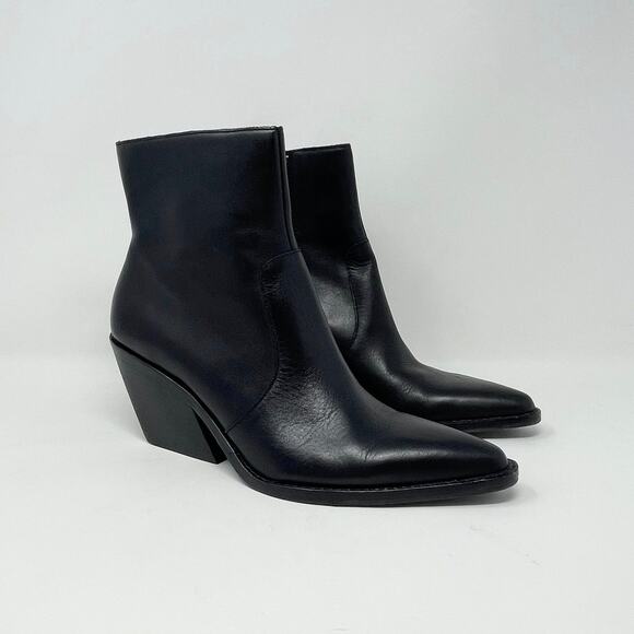 Dolce Vita Volli Ankle Boot Womens 9 Black Leather Western Snip Toe 3.5” Heel - Picture 1 of 9